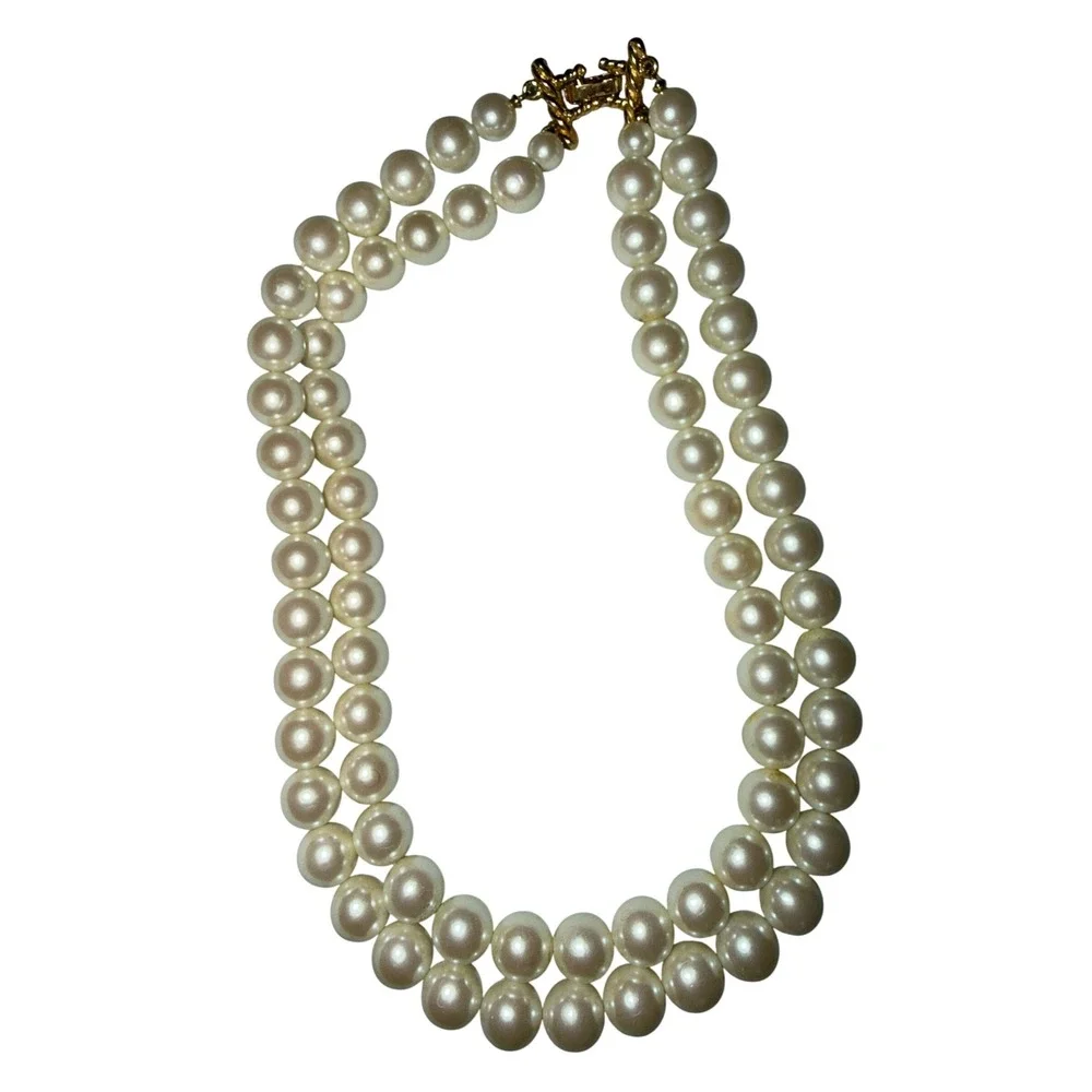 Vintage‎ Elegant Double Strand Faux Pearl Necklace